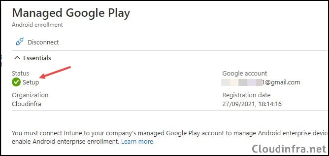 Managed Google Play Connection Setup Complete.