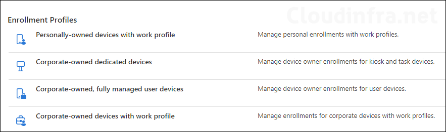 Enrollment profiles for Android devices