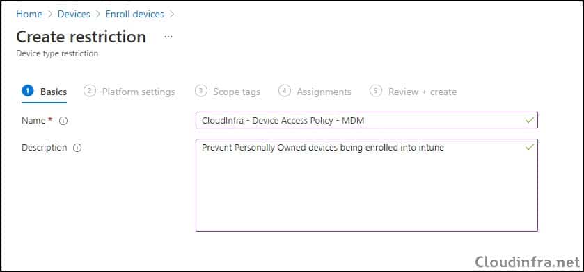 Cloudinfra - Device Access Policy - MDM