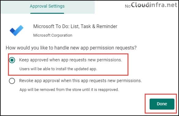 Keep approved when app requests new permissions