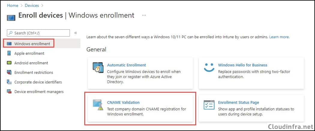 Windows Enrollment - CNAME Record