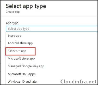 Select App type as iOS Store App