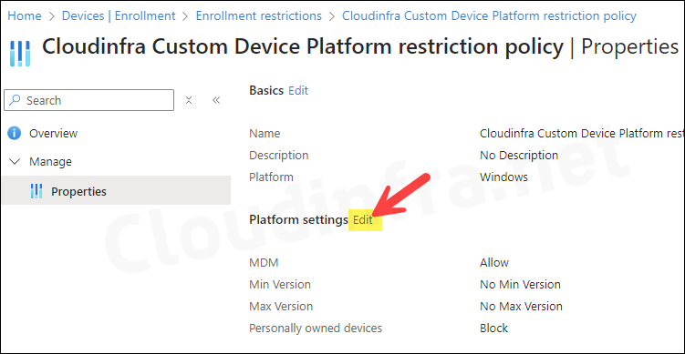 Edit Platform settings