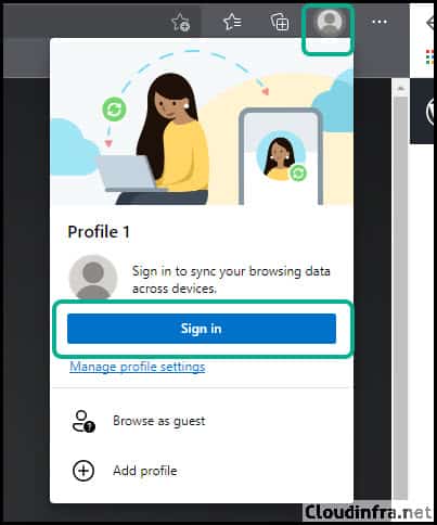 Microsoft Edge Sign in button
