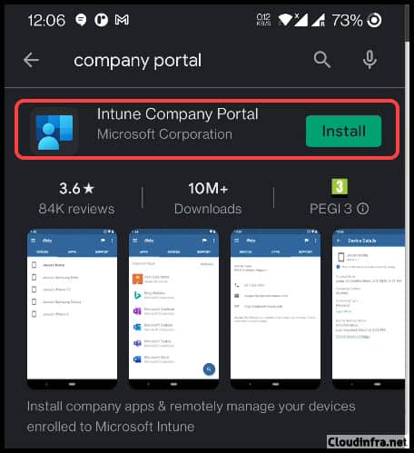 Install the Company Portal App on Android device