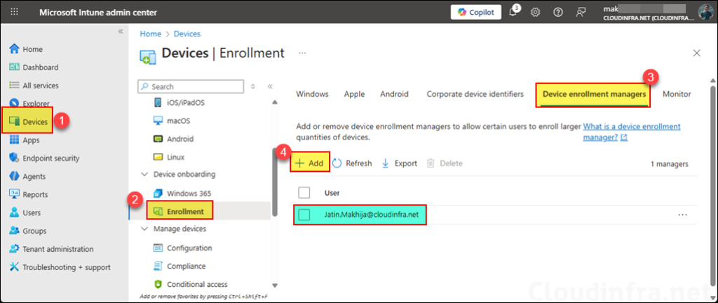 Adding Device enrollment managers