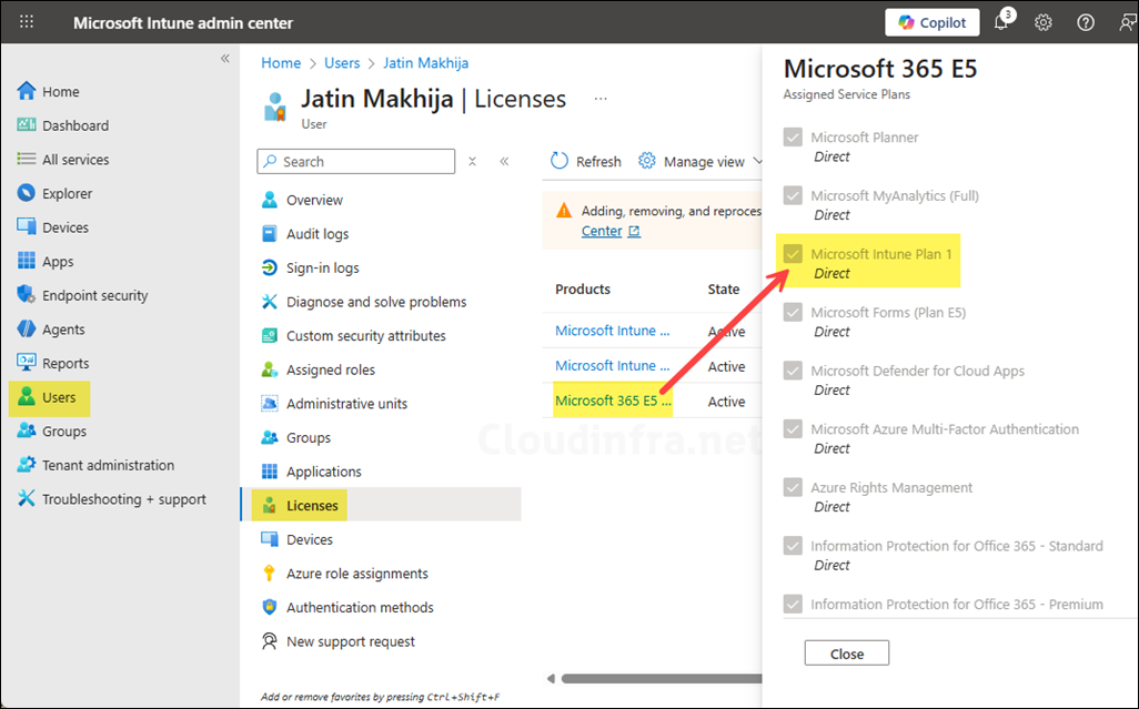 Check if the User is assigned an Intune License