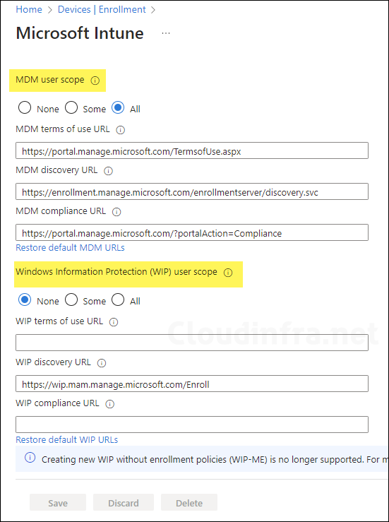 Automatic enrollment of Entra joined / Entra registered devices