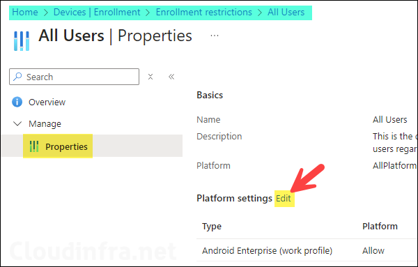 Edit Platform settings