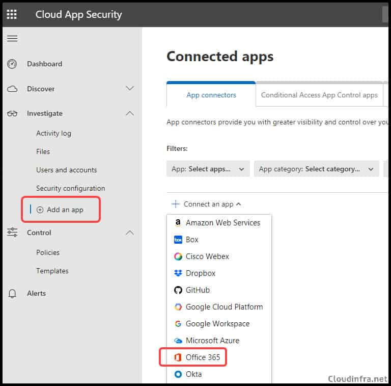 Connect Office 365 App With Microsoft Cloud App Security (MCAS