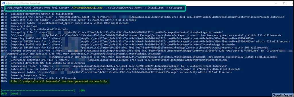 IntuneWinAppUtil.exe command example
