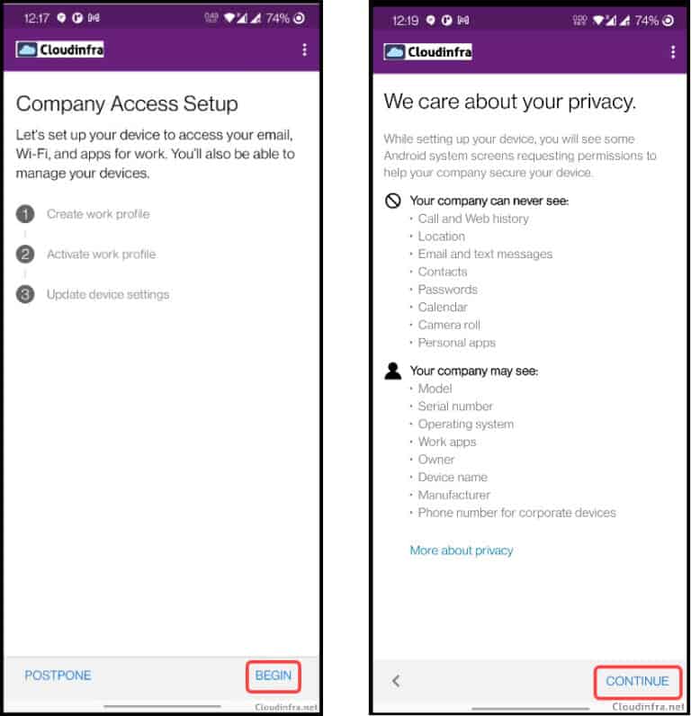 Setup Work Profile On Android For Intune