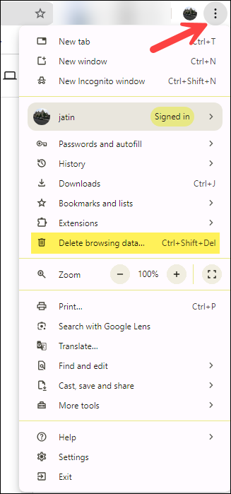 Click Delete browsing data or press Ctrl + Shift + Del keys