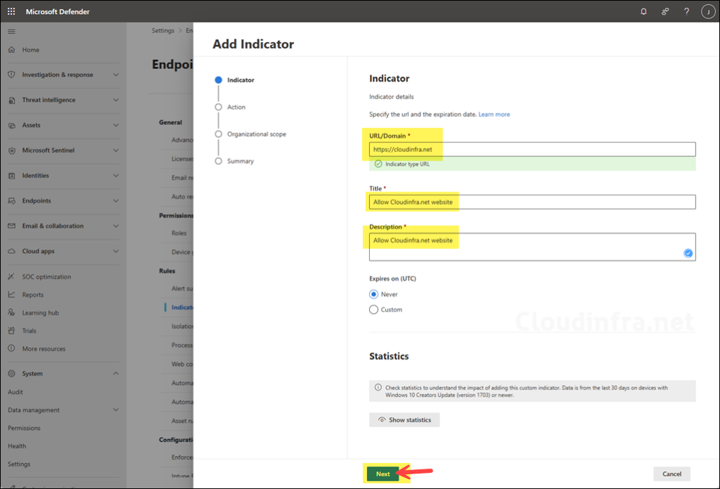 Create Indicators Defender