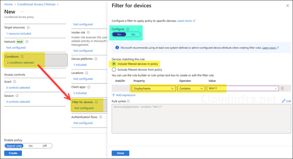 Conditions – Filter for devices (Optional)