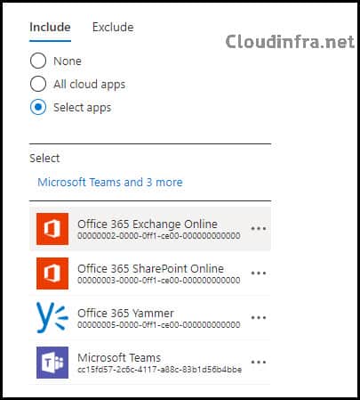 Select Office 365 apps to block