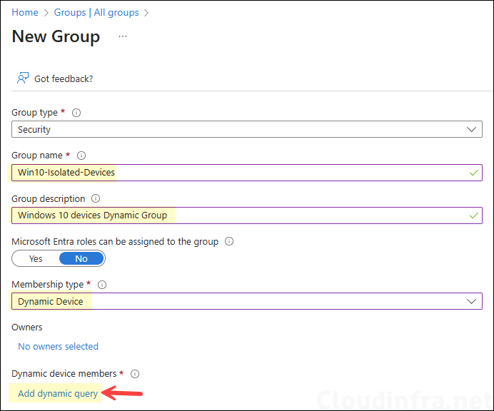 Create Entra Dynamic Device Security Group