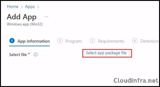 Select app package file