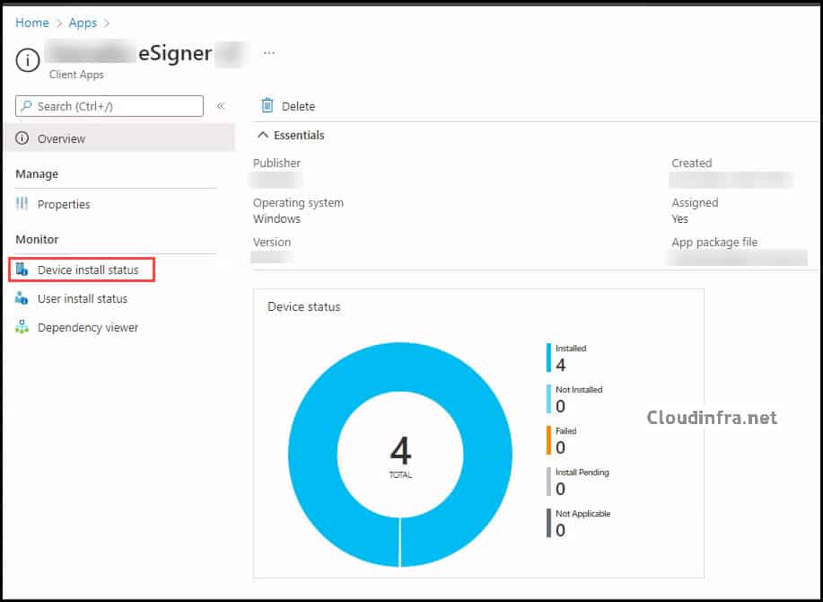 Monitoring status of deployment from Intune admin center