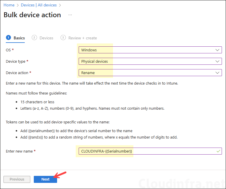 Intune bulk device rename