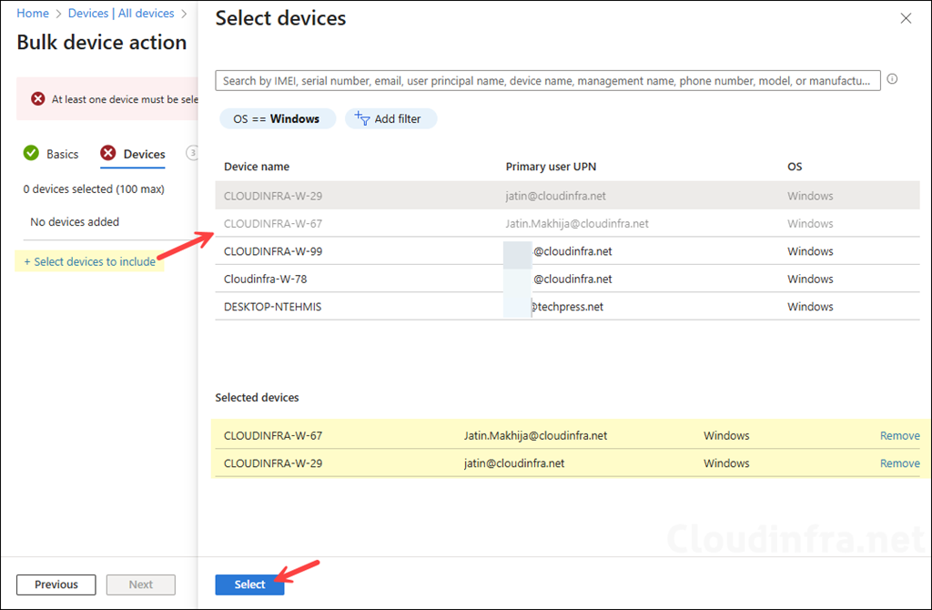 Select devices to rename