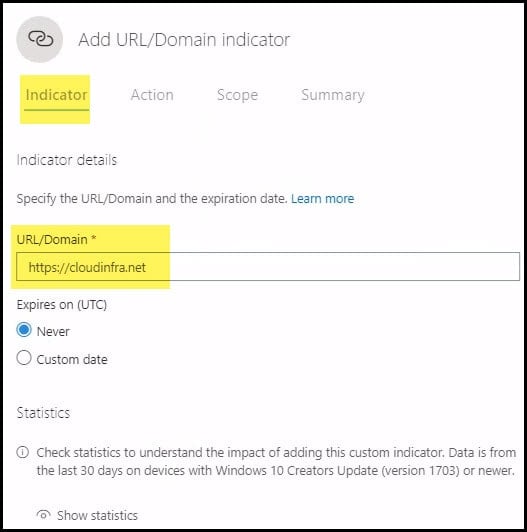 Add a URL or domain in the textbox URL/Domain