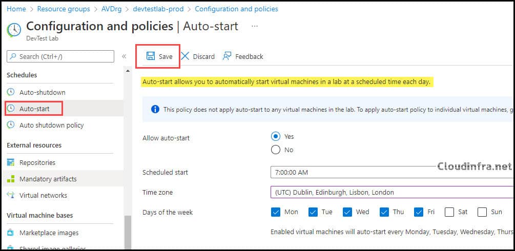 Configure Auto-start of Virtual machine in Azure