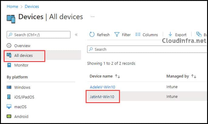 Microsoft Endpoint Manager Admin Center All Devices