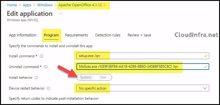 Apache Open Office MSIEXEC Commands Uninstall String Intune
