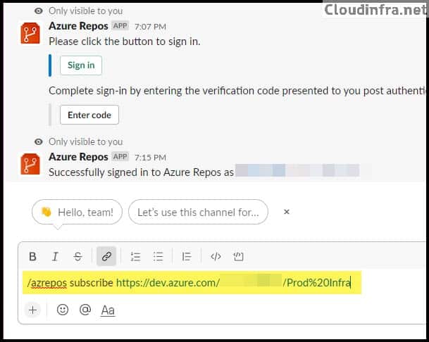 Integrate Azure Devops Project or Repos with Slack Channel