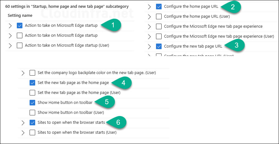 Edge Startup Page/Home Page/New Tab Page Policy Settings
