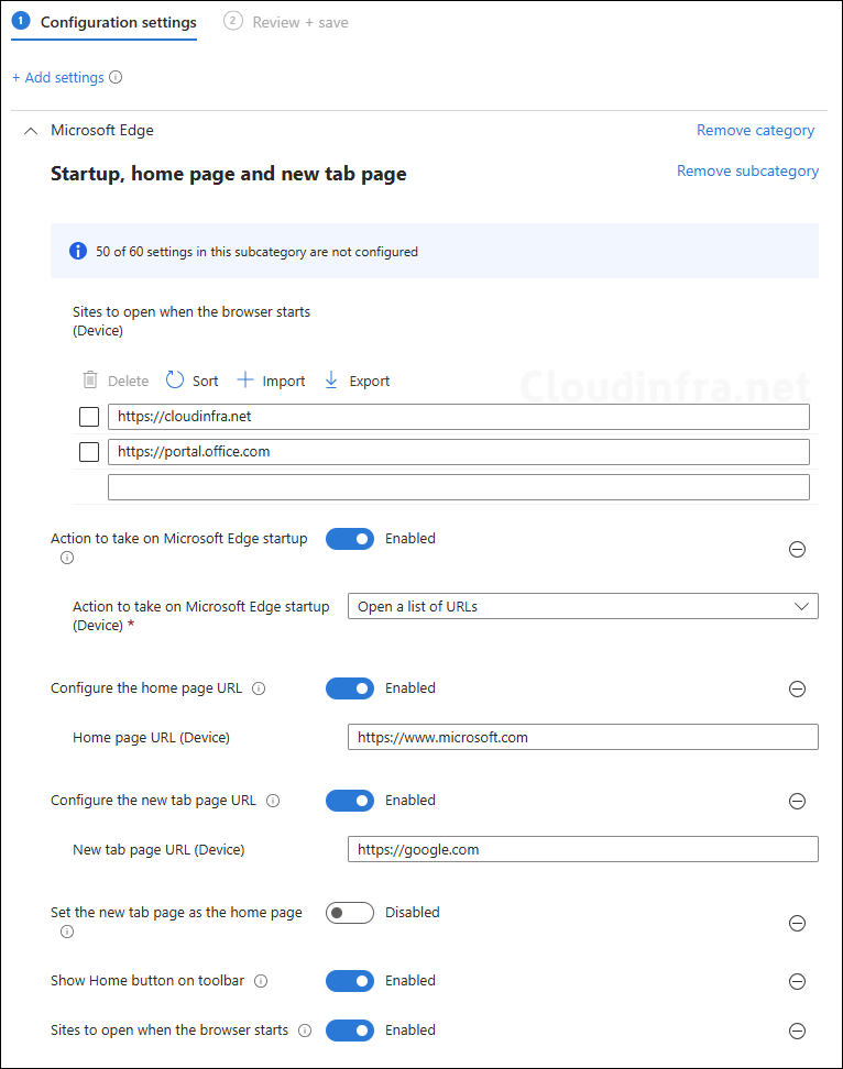 Configure Startup, Home Page, and New Tab settings
