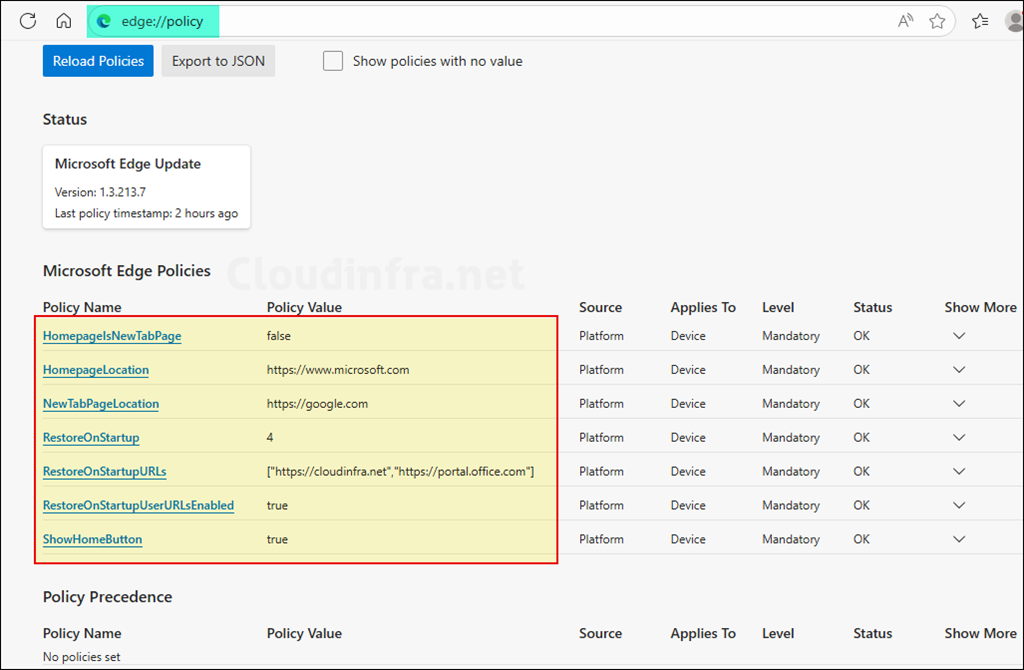edge policy verification intune