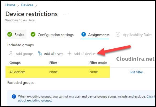 Assign Device configuration profile for creating Defender Exclusions to Windows 10/11 devices