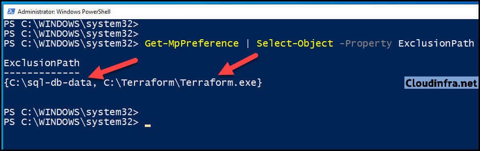 Confirm Microsoft Defender Exclusion list on the device using Powershell
