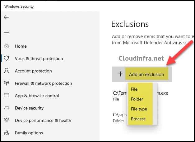 Add Defender Exclusion on Windows 10/11 device manually