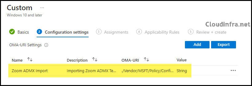 Zoom ADMX Import Intune OMA-URI Setting