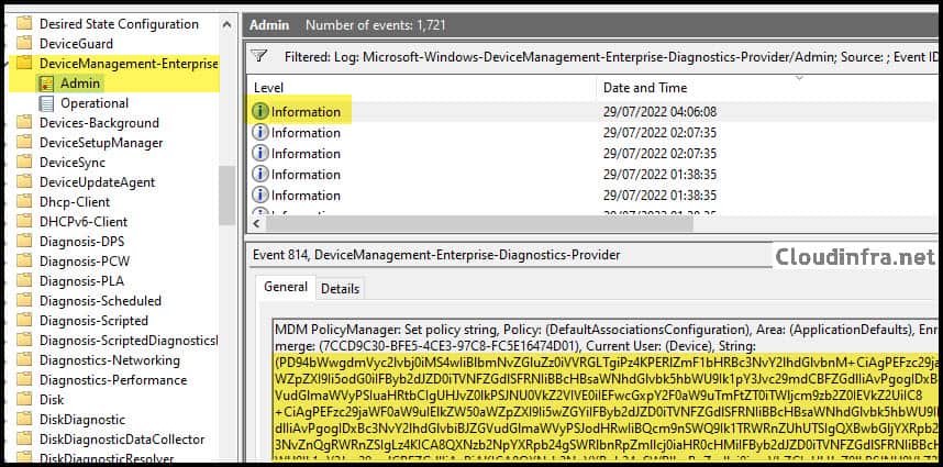 How to check Default Association Configuration from Event Viewer
