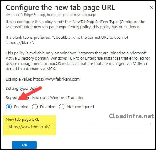 Configure the new tab page URL
