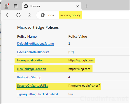 Type edge://policy in Edge browser to confirm the changes