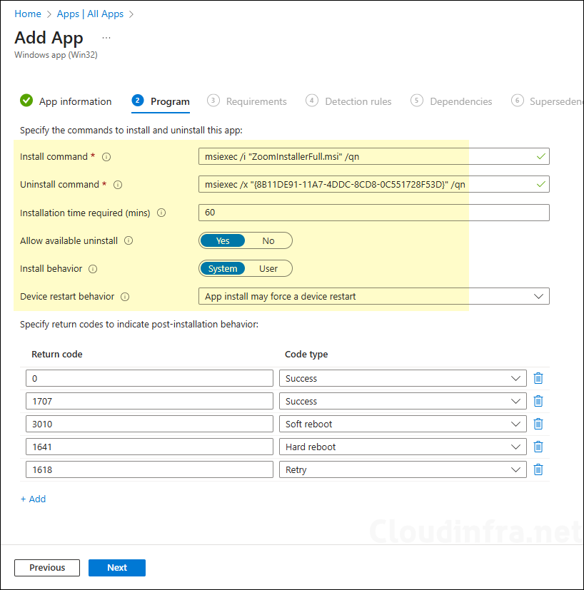 Program tab for for zoom app
