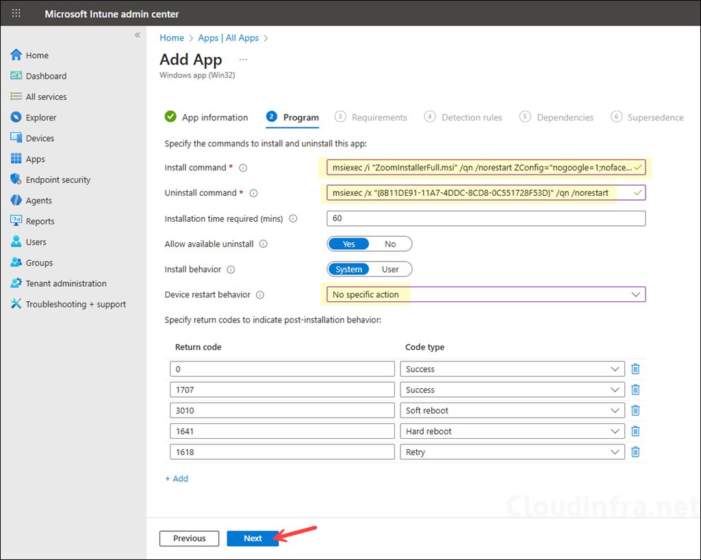 Program tab for for zoom app
