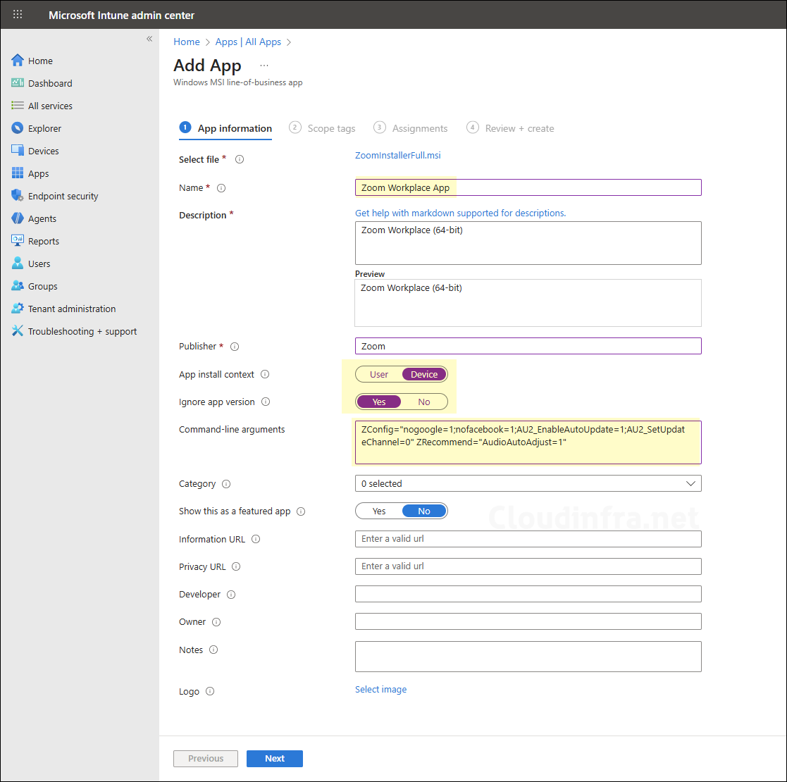 Deploy Zoom as a Line-of-business (LOB) MSI app