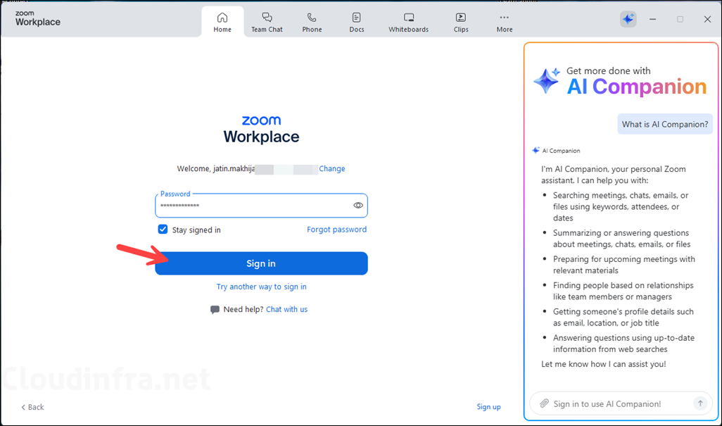 Sign in to Zoom Workplace app