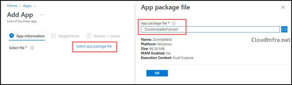 Zoom Installer MSI Add App Intune