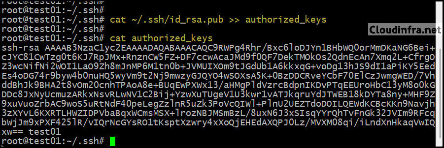 copy the SSH public key into the "authorized_keys" file