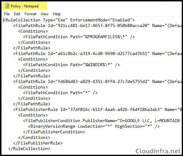 Applocker Rules Storage Location on End User Device Policy file contents
