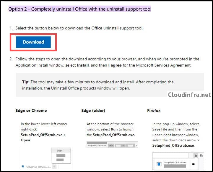Download Uninstall Support tool to remove Microsoft 365 apps