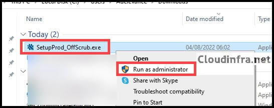 Right click SetupProd_OffScrub.exe file and click Run as administrator