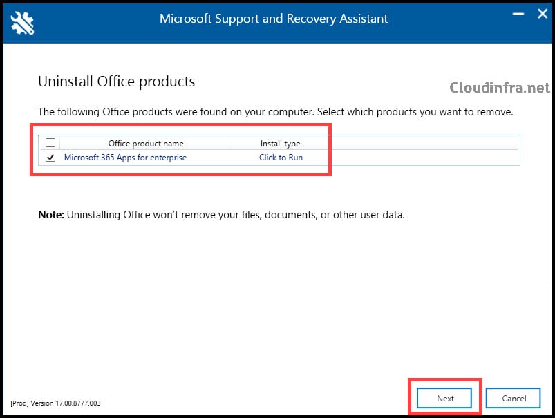 Microsoft Support and Recovery Assistant Application Installation Scanning Microsoft Office Products
